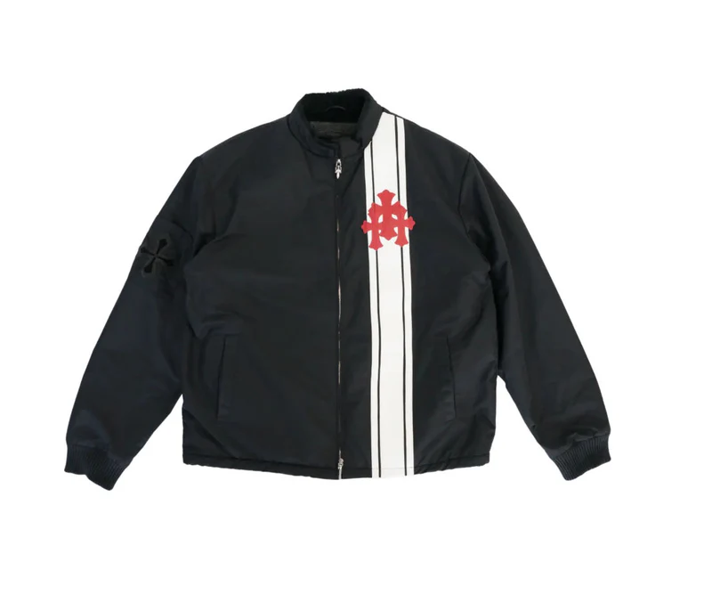 Chrome Hearts Faux Fur Lined Cobra Cross Patch Racing Jacket