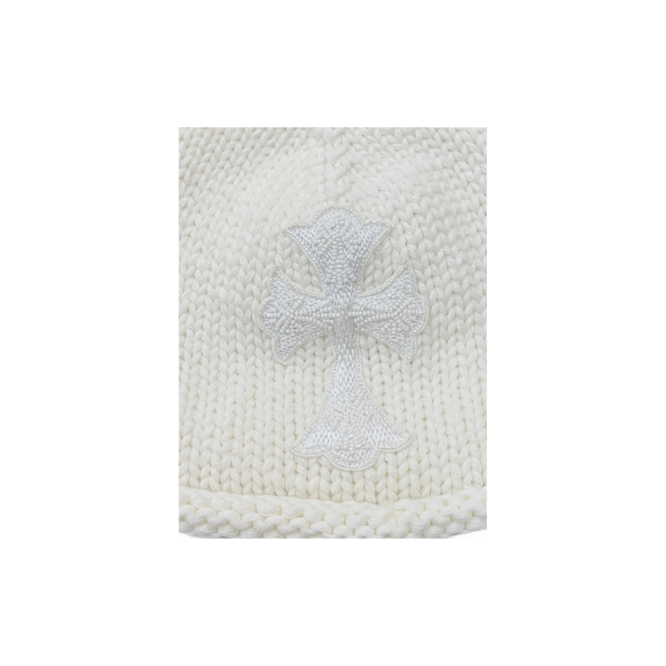 Chrome Hearts Beaded Cross Beanie Hat White
