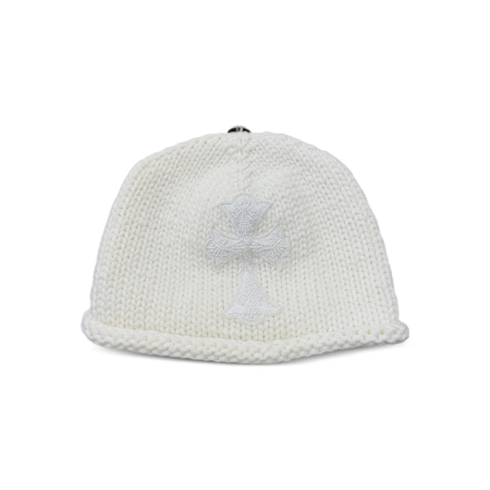 Chrome Hearts Beaded Cross Beanie Hat White